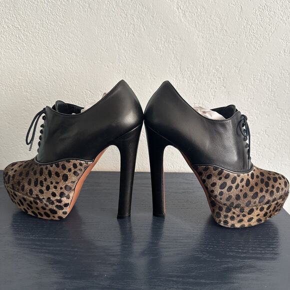 Alaïa Pony hair Oxford Stiletto Booties EU 38 Leather Leopard print Platform - Picture 3 of 11